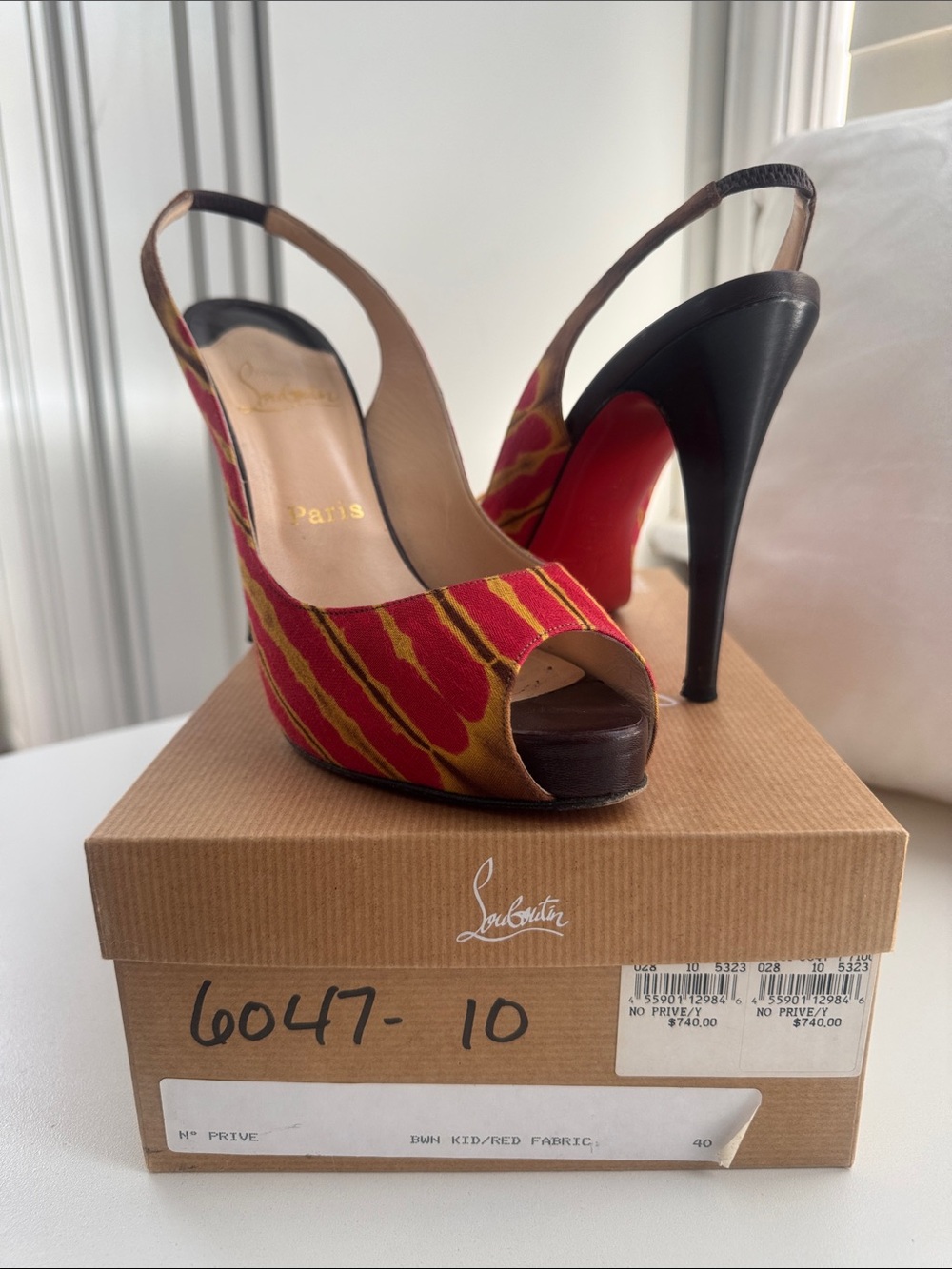 Christian Louboutin Red/Gold Prive Peep-Toe Heels
